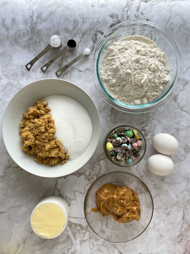 top down view of ingredients before getting mixed